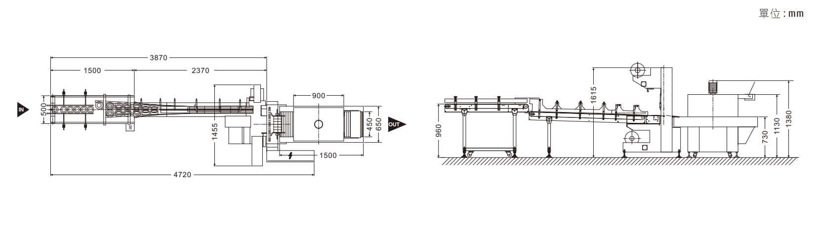 FASP-6020-2 PVC & OPP Tapes Accounting Grouping Sealing and Shrink Packaging Machining Machine 機械尺寸圖