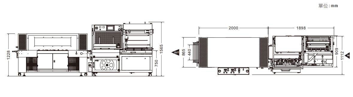 F-510-VS 系列 L型全自動包裝機 機械尺寸圖